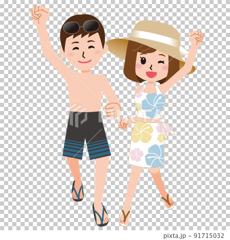 夫婦在享受夏天的泳裝 91715032