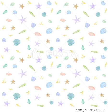 貝殻と珊瑚 水彩画 背景素材 貝殻と珊瑚 水彩画 背景素材 91715582