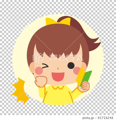 Icon of a cute girl with a beginner's mark doing a guts pose Illustration white background Vector avatar 91718248