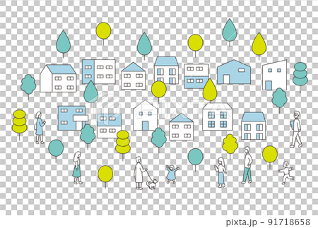 戸建ての住宅街と暮らす人々 91718658