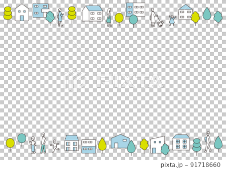 戸建ての住宅街と暮らす人々のフレーム 91718660