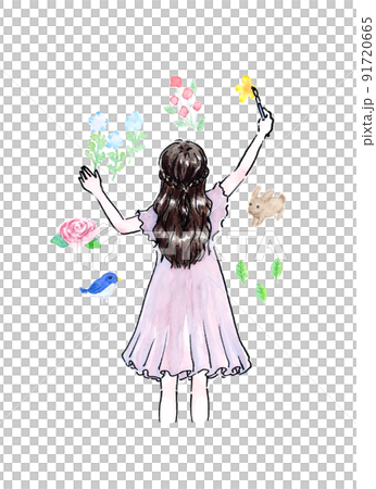 壁に絵を描いている女の子のイラスト素材 [91720665] - PIXTA