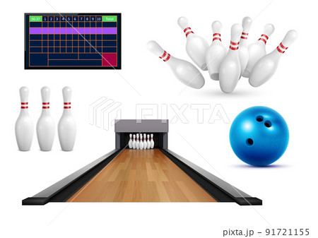 Bowling Game Realistic Icons 91721155