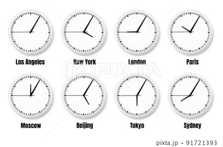 Office Clock Timezones Realistic Composition 91721393