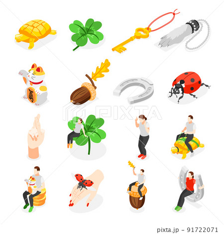 Lucky Symbols Isometric Icons Set Lucky Symbols Isometric Icons Set 91722071