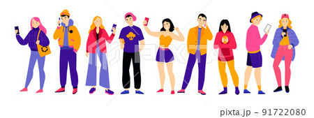 People With Smartphones Horizontal Illustration 91722080