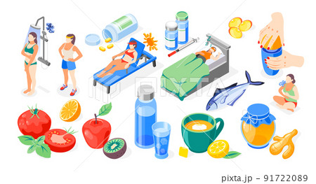 Strengthening Immunity Isometric Recolor Icon Set 91722089