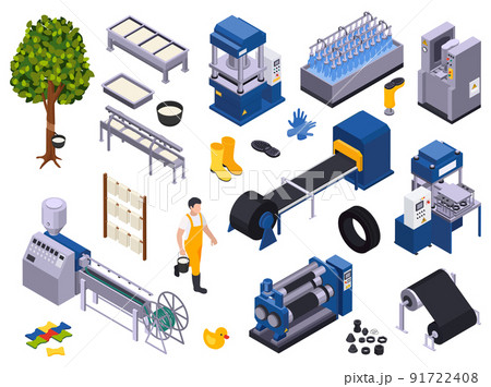Rubber Production Icons Collection 91722408