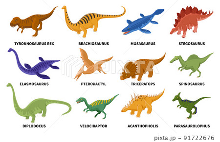 Isometric Colored Dinosaurs Set 91722676
