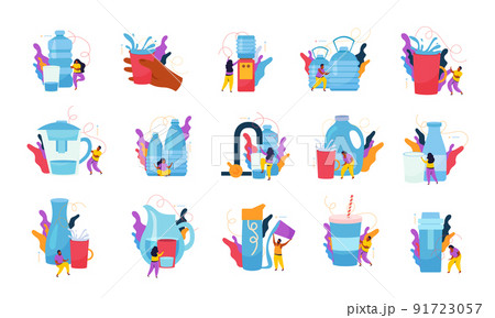 Drink Water Flat Icon Set 91723057