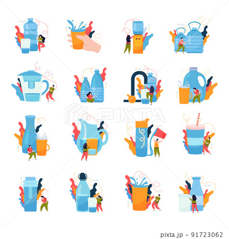 Drink Water Flat Icon Set 91723062