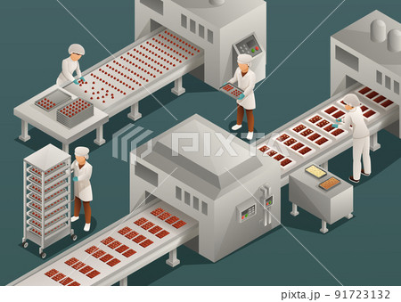 Chocolate Production Isometric Illustration 91723132