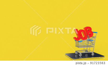 The red job on shopping cart yellow background for business concept 3d rendering The red job on shopping cart yellow background for business concept 3d rendering 91723563