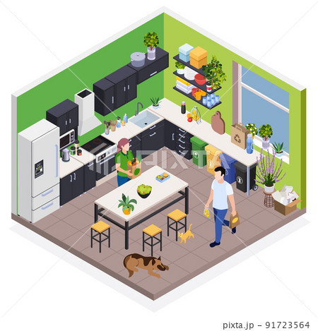 Family Using Organic Food In Kitchen Interior 91723564