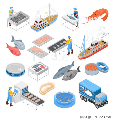Fishing Production Isometric Set Fishing Production Isometric Set 91723756