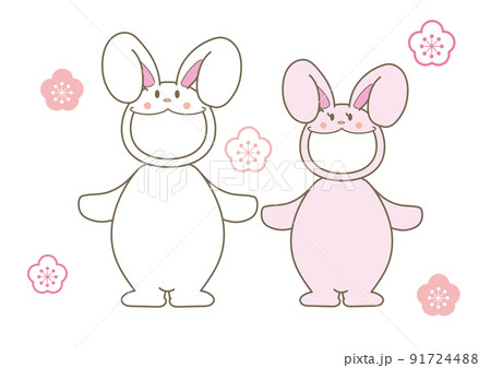 顔ハメうさぎ年賀状素材（うさぎの顔あり） 91724488