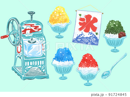 夏ひんやりかき氷 かき氷器と旗 夏ひんやりかき氷 かき氷器と旗 91724845
