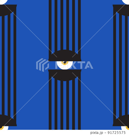 Bauhaus eye seamless pattern. Minimal geometric design of the 20s. Abstract vector template with elements of primitive forms.  91725575