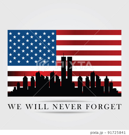 Twin Towers in New York City Skyline. September 11, 2001 vector poster. Patriot Day, September 11, We will never forget 91725841