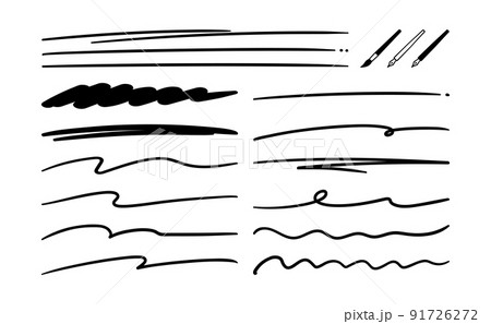 手描き風線素材セット ペンと筆付き 黒 (グラデーションバージョンあり) 手描き風線素材セット ペンと筆付き 黒 (グラデーションバージョンあり) 91726272