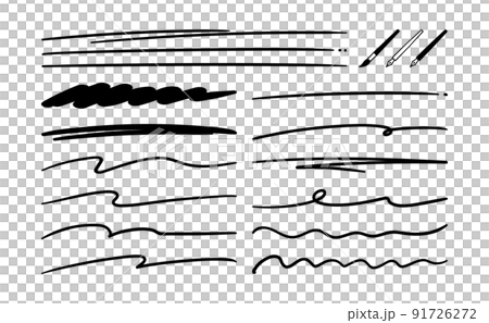 手繪風格線條素材套裝，配有鋼筆和畫筆，黑色（提供漸變版本） 91726272