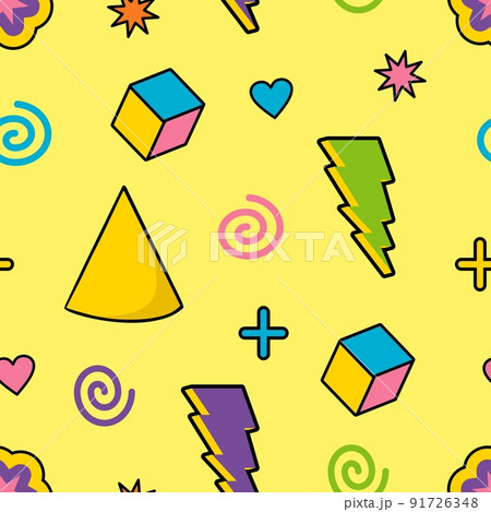 Trippy pattern figures. Cartoon vector geometric shapes for textiles and packaging in a psychedelic style. 91726348