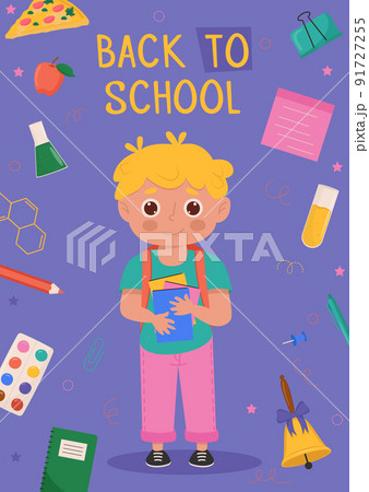 Back to school banner design with colorful funny school character, education items. Colorful back to school templates for invitation, poster, banner, promotion,sale etc. 91727255