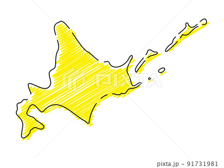 ラフな手描きの北海道　黒主線　黄色 91731981