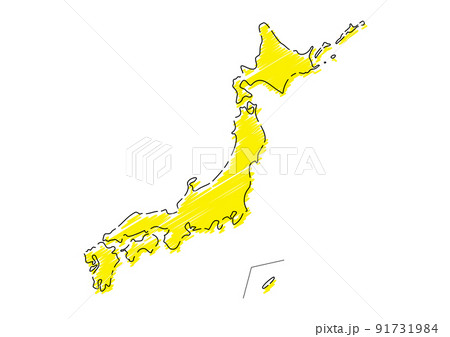 ラフな手描きの日本列島　黒主線　黄色 91731984
