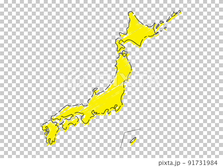 粗糙手繪日本列島黑色主線黃色 91731984