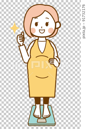 体重計に乗ってグッドポーズをする妊婦さん 91732176