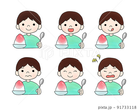 かき氷を食べる男の子のイラスト 91733118