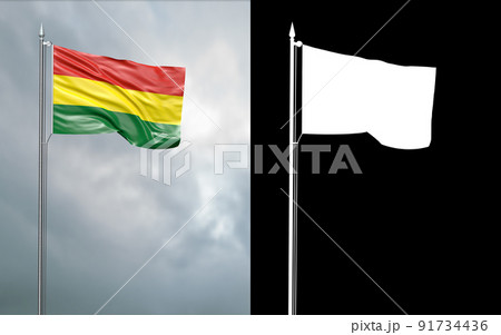 3d illustration of the state flag of the Plurinational State of Bolivia moving in the wind at the flagpole in front of a cloudy sky with its alpha channel 3d illustration of the state flag of the Plurinational State of Bolivia moving in the wind at the flagpole in front of a cloudy sky with its alpha channel 91734436