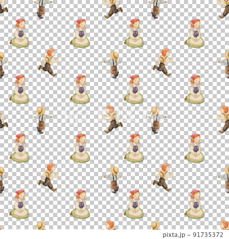 European folk farm life watercolor pattern seamless European folk farm life watercolor pattern seamless 91735372