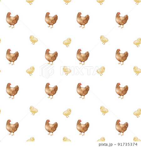 European folk farm life watercolor pattern seamless European folk farm life watercolor pattern seamless 91735374