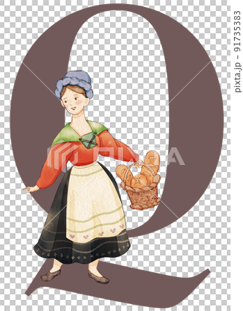 Alphabet A-Z with European folk farm life watercolor 91735383