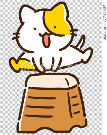跳び箱を飛ぶかわいいねこのデフォルメイラスト 91735484