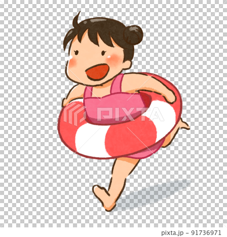 A girl running with a float 91736971