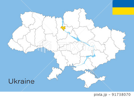 ウクライナの州境のある白地図、24州とキエフ、クリミア、セヴァストポリ