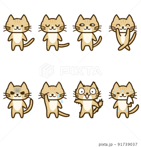 二頭身のゆるいハチワレ茶トラねこセット 91739037