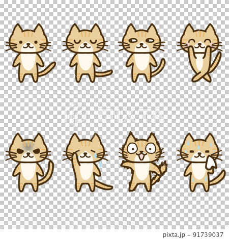 二頭身のゆるいハチワレ茶トラねこセット 91739037