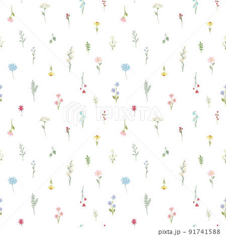 Beautiful seamless floral pattern with watercolor gentle spring flowers. Stock illustration. 91741588