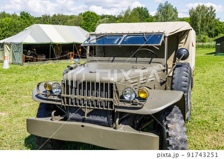 Vintage military truck in the military history museum of World War II. Ketrzyn, Poland, 11 June 2022 Vintage military truck in the military history museum of World War II. Ketrzyn, Poland, 11 June 2022 91743251