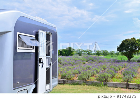 夏のキャンピングカー旅行 ラベンダーの咲く公園 夏のキャンピングカー旅行 ラベンダーの咲く公園 91743275
