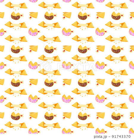 Cookie pattern with chocolate and icing. Chinese fortune cookies. Vector illustration isolated on white background. For use in wrapping paper, fabric, scrapbooking and decoration, for brochures, flyer 91743370