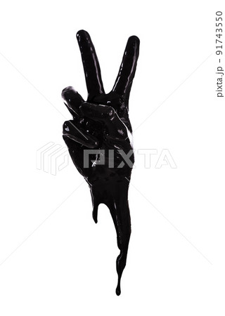 Peace out. Black paint outlining a hand making a peace sign. Peace out. Black paint outlining a hand making a peace sign. 91743550