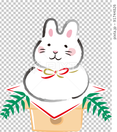 筆で描いたような鏡餅のウサギ 91744826