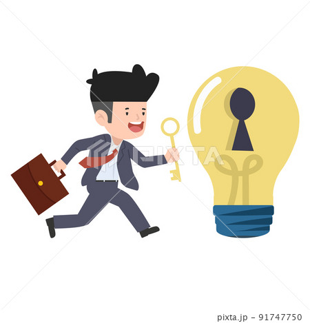 businessman holding golden key with lightbulb 91747750