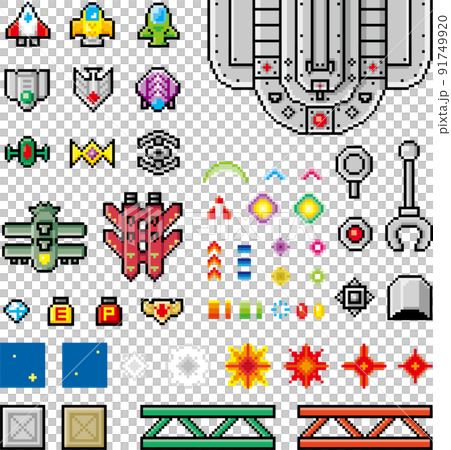 シューティングゲーム風ドット絵　素材 91749920