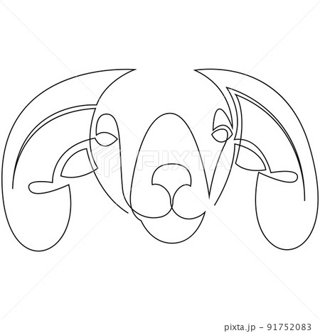 Minimalist one line male sheep Icon. Line drawing ram tattoo. Ram goat Vector Illustration. Single line drawing of bighorn mountain goat or rams. One line hand drawing continuous art. 91752083